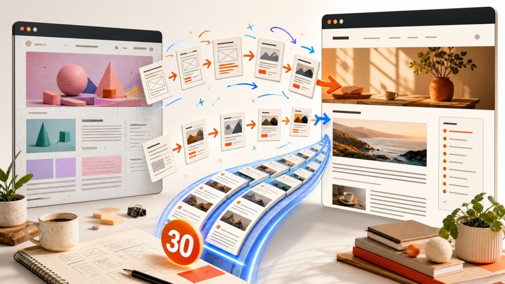 不格好なWebサイトが反復改善され、30記事とともに新しいサイトへ移行する様子
